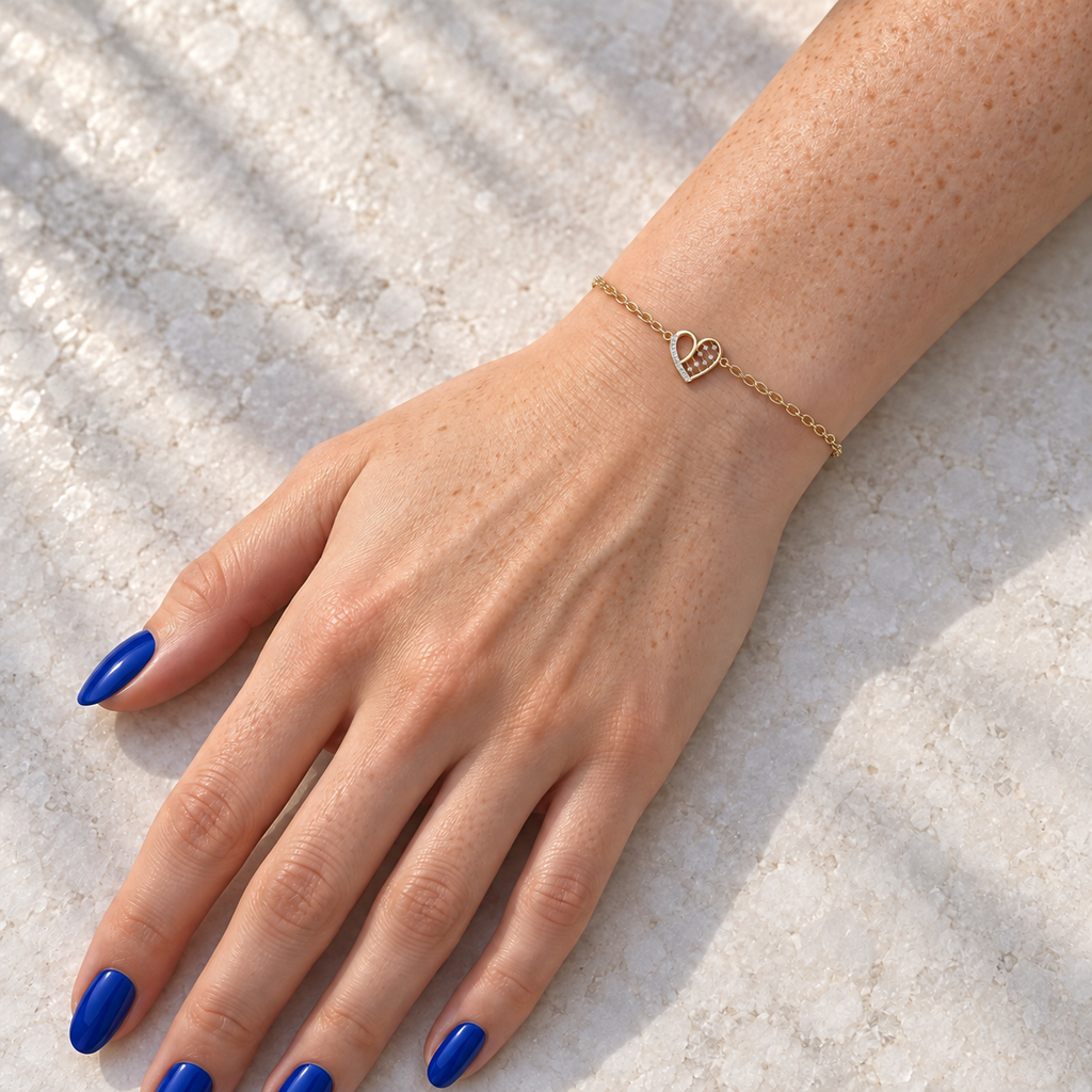 Open Heart Lattice Diamond Bracelet - worn view 1