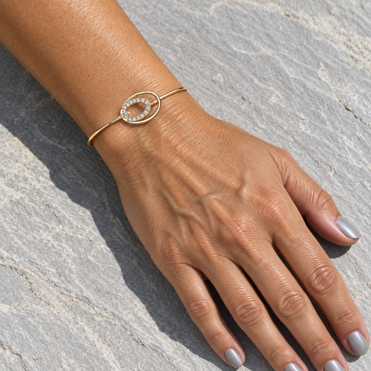 Orbit Crescent Diamond Bangle - worn view 1