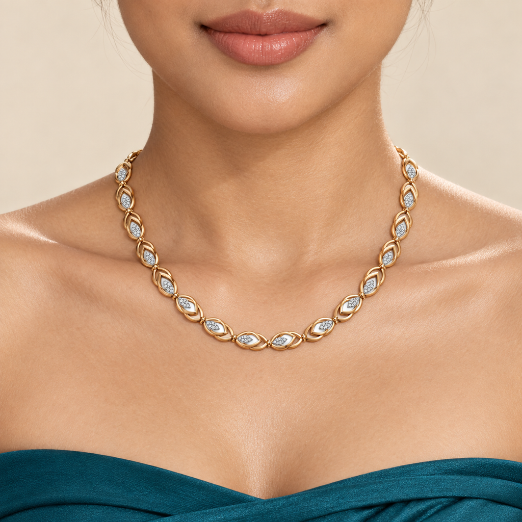 Layered Marquise Leaf Diamond Necklace - worn view 1