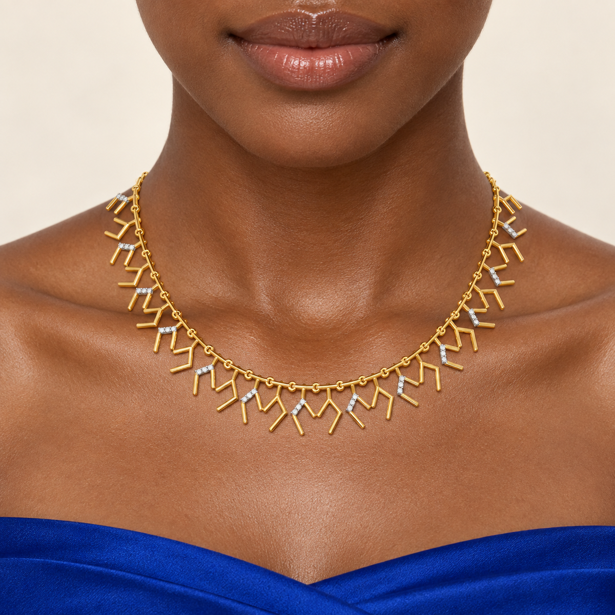 Geometric Twig Gold Necklace - worn view 1