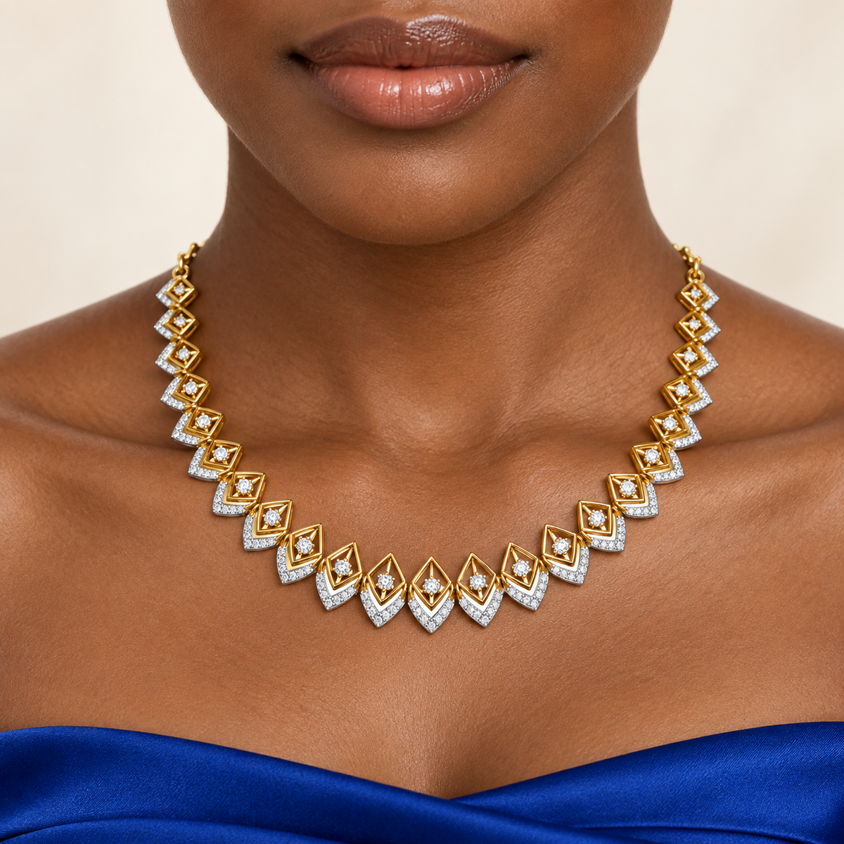 Double Kite Diamond Necklace - worn view 1