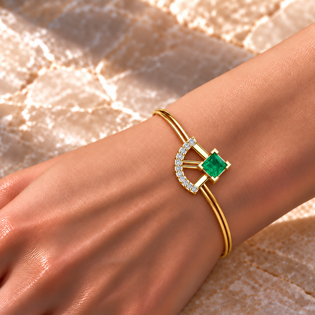 Verdant Crescent Diamond Bangle - worn view 1