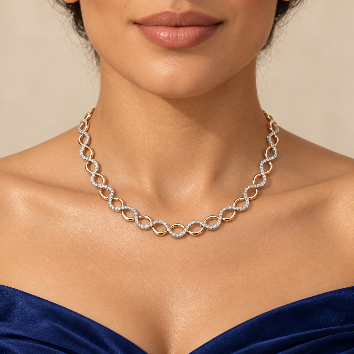 Infinity Twist Diamond Necklace - worn view 1