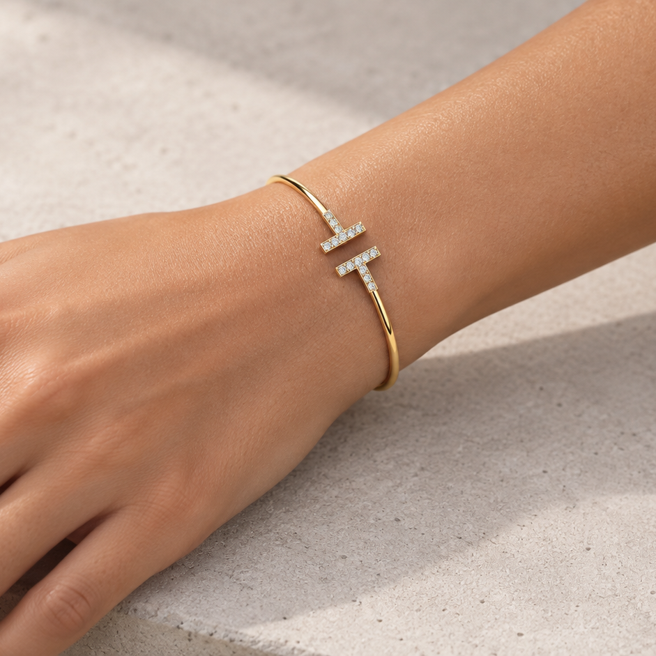 Parallel Bar Diamond Bangle - worn view 1