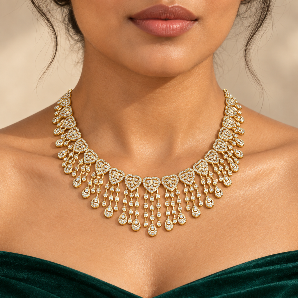 Cascading Paisley Diamond Necklace - worn view 1