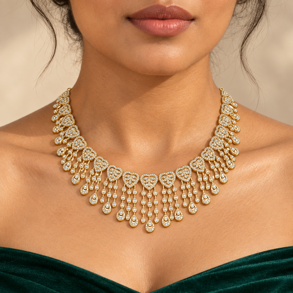 Cascading Paisley Diamond Necklace - worn view 1