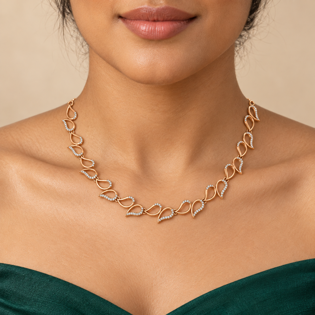 Sculpted Teardrop Vine Diamond Necklace - worn view 1