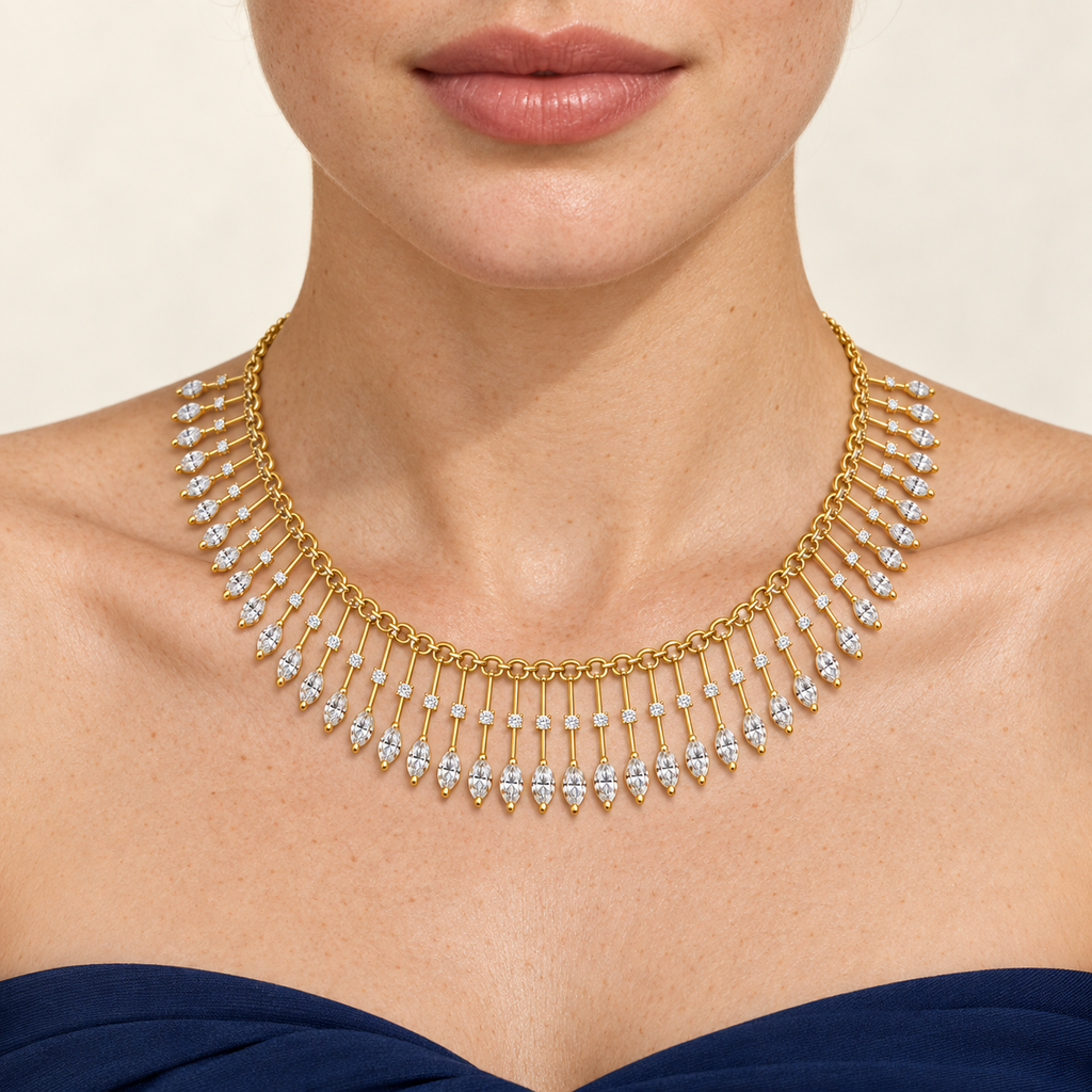 Marquise Tassel Diamond Necklace - worn view 1