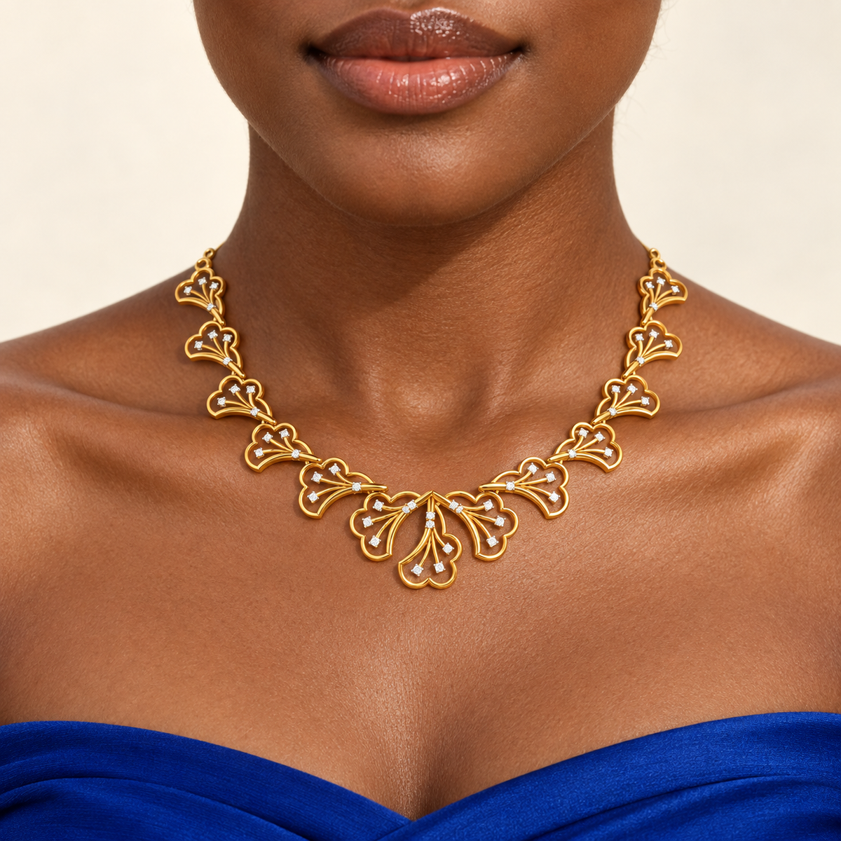 Fan Blossom Diamond Necklace Set - worn view 1