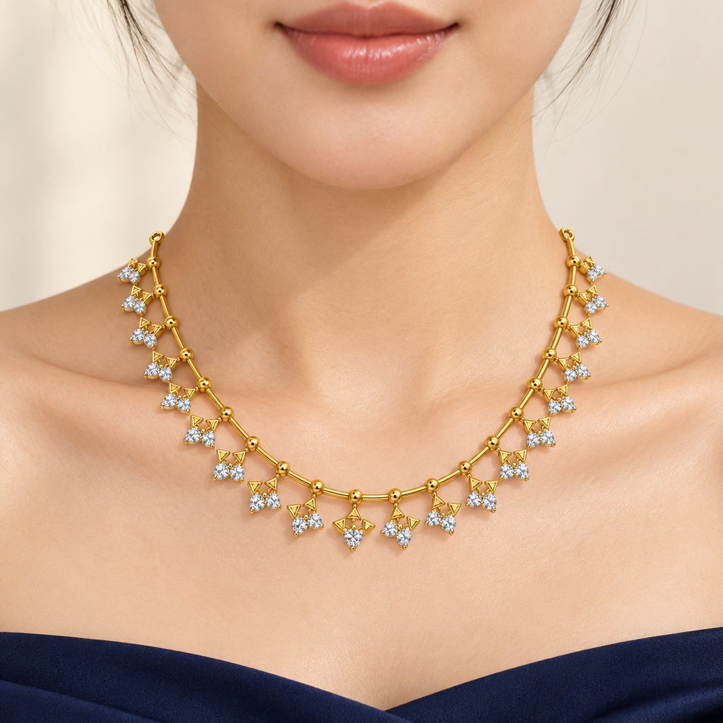 Butterfly Drop Diamond Necklace - worn view 1