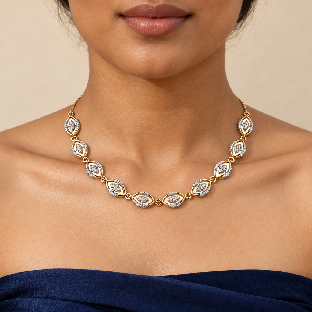 Marquise Eye Diamond Link Necklace - worn view 1