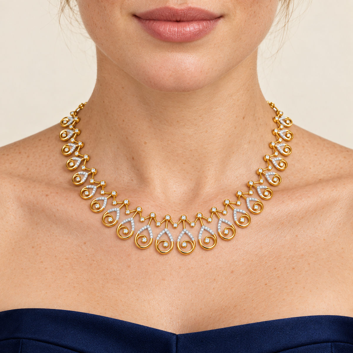 Spiral Teardrop Diamond Necklace - worn view 1