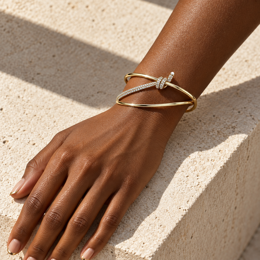 Sculptural Knot Diamond Bangle - worn view 1