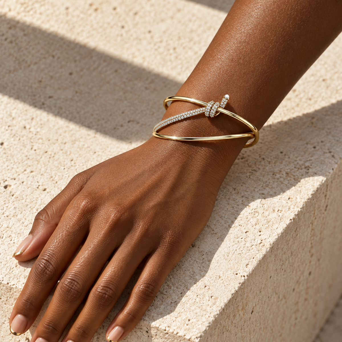Sculptural Knot Diamond Bangle - worn view 1