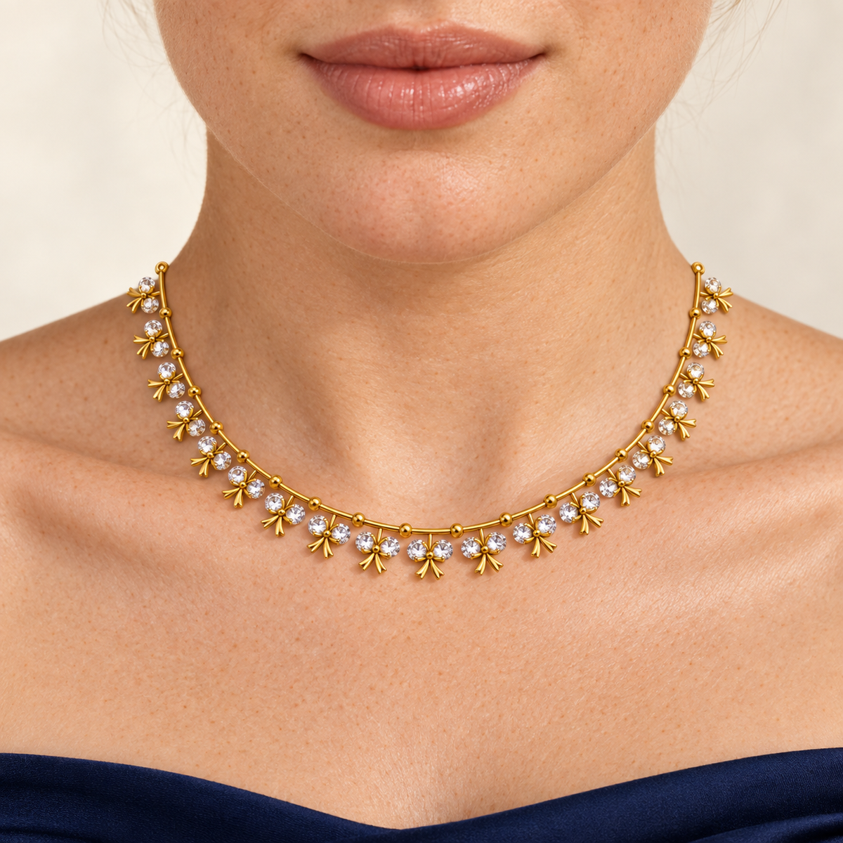 Bow Blossom Diamond Necklace - worn view 1