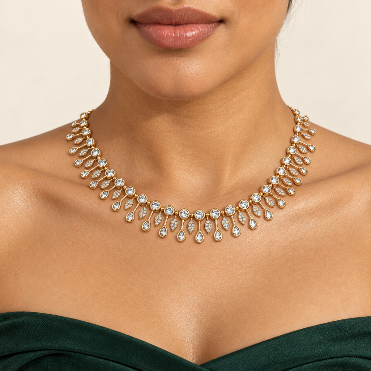 Radiant Teardrop Fringe Diamond Necklace - worn view 1
