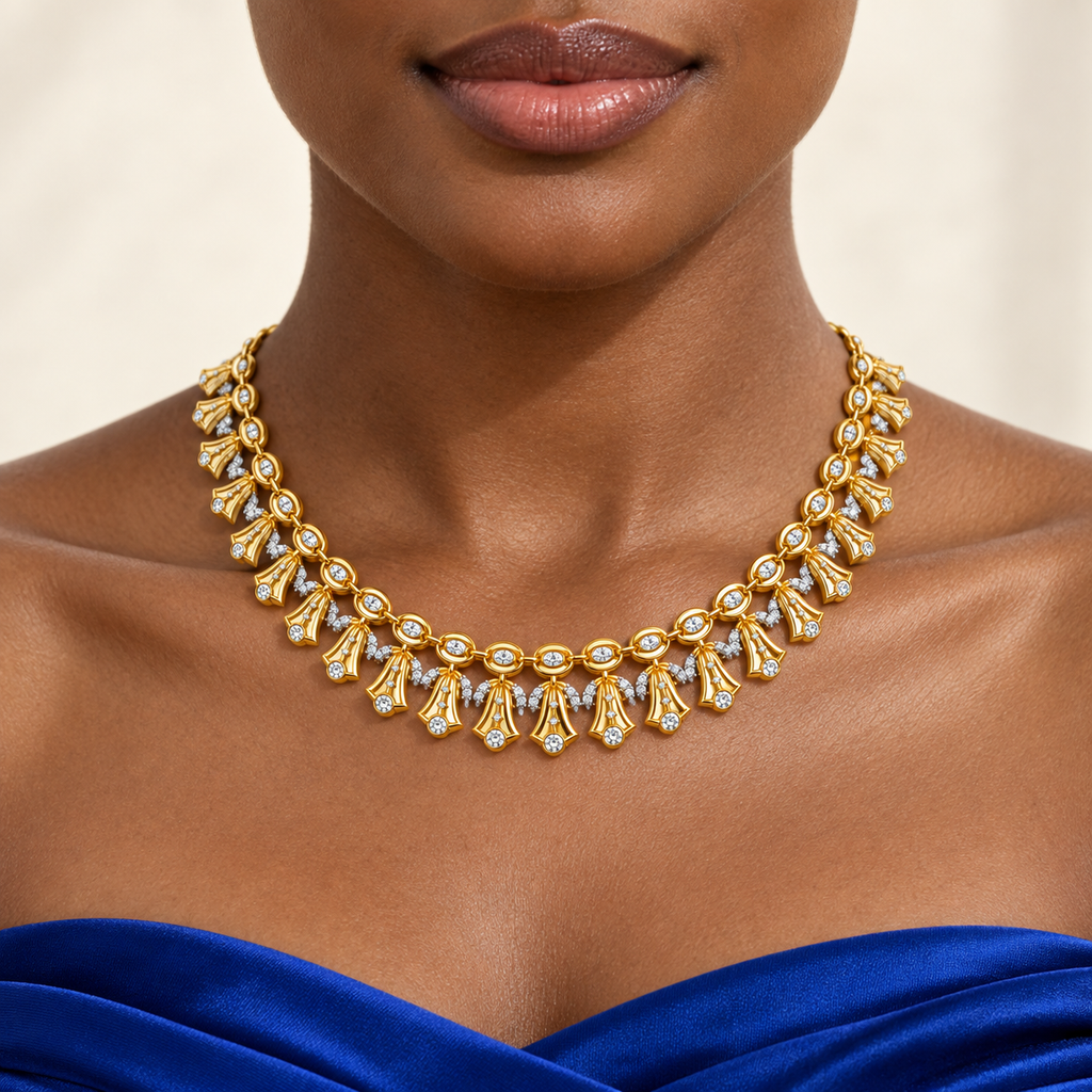 Bellflower Fringe Diamond Necklace - worn view 1