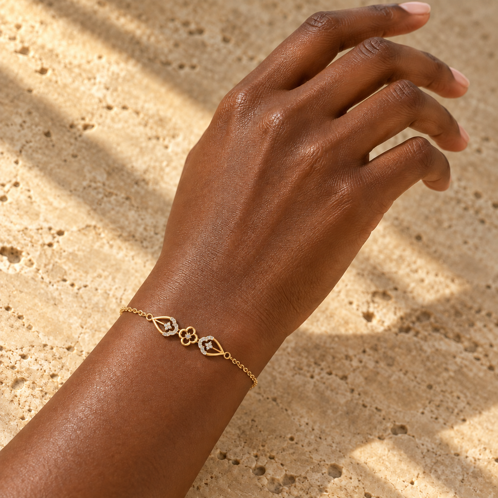 Floral Teardrop Diamond Bracelet - worn view 1