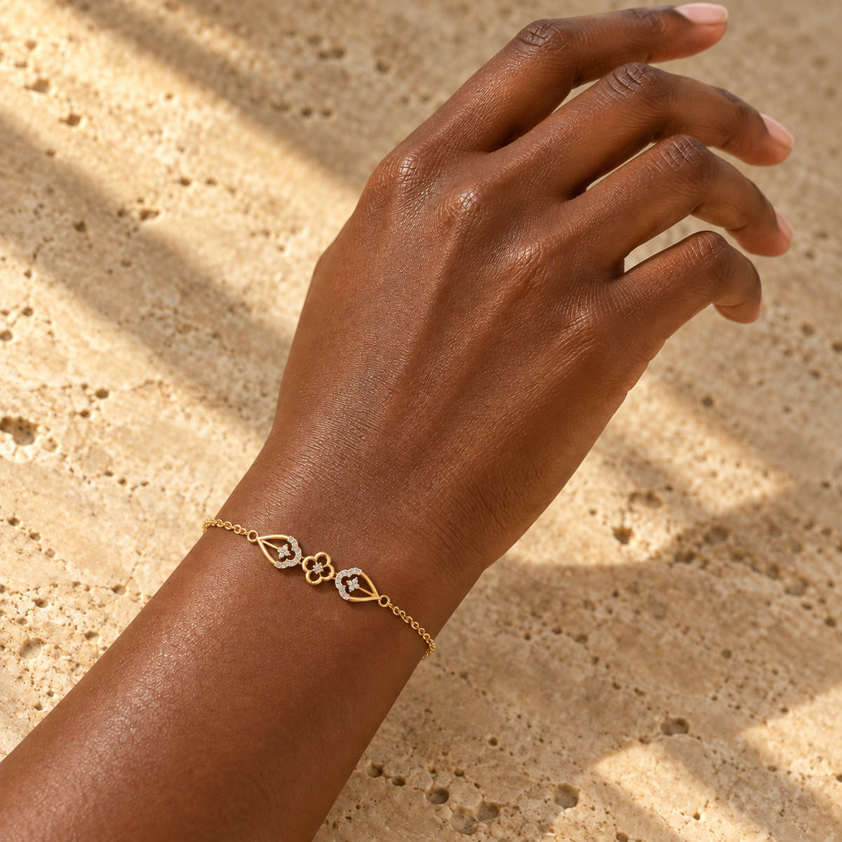 Floral Teardrop Diamond Bracelet - worn view 1