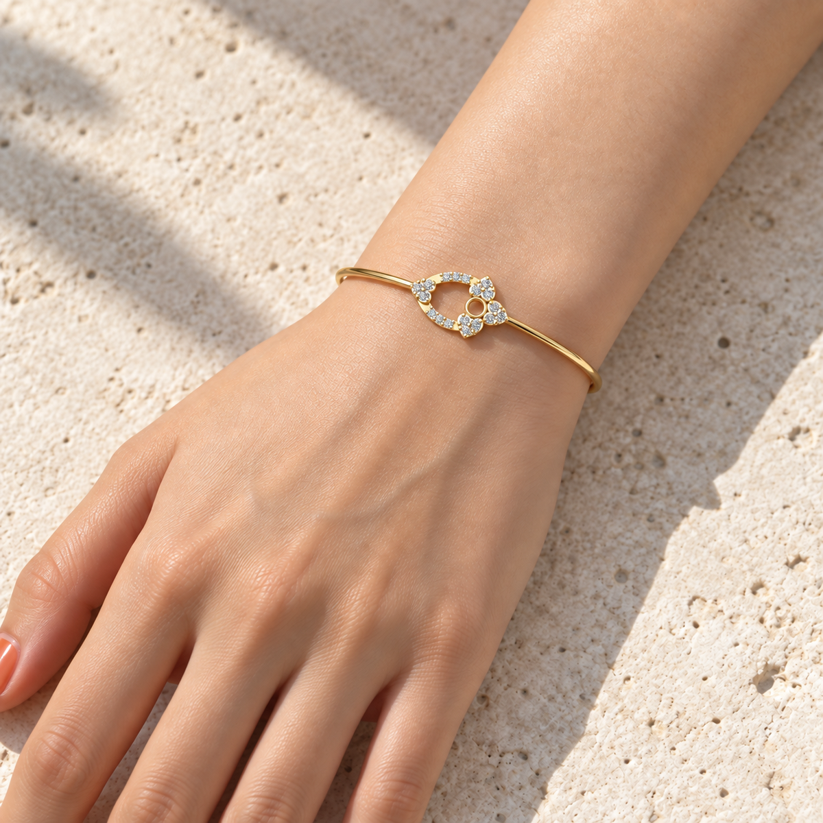 Floral Orbit Diamond Bangle - worn view 1
