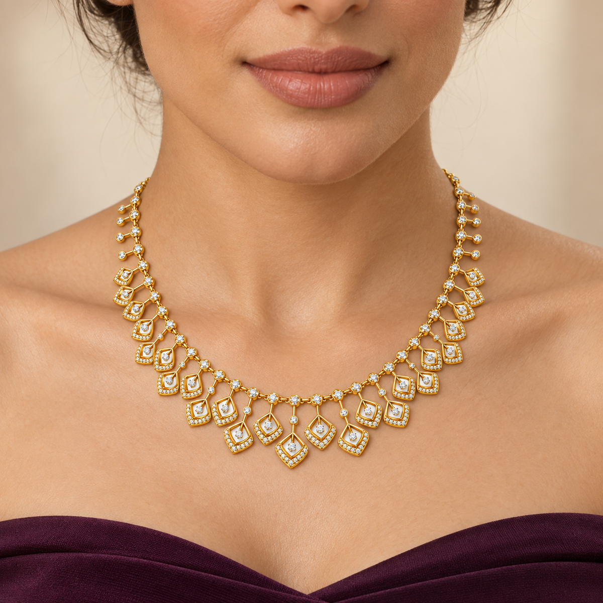 Layered Kite Drop Diamond Necklace - worn view 1