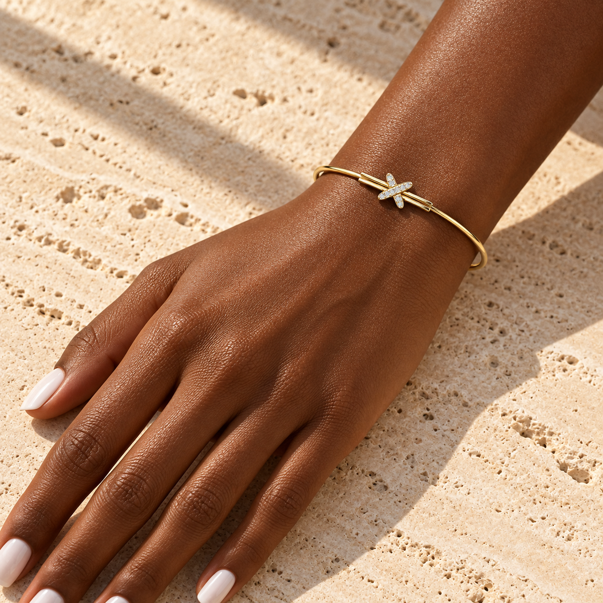 Crossover Diamond Ribbon Bangle - worn view 1