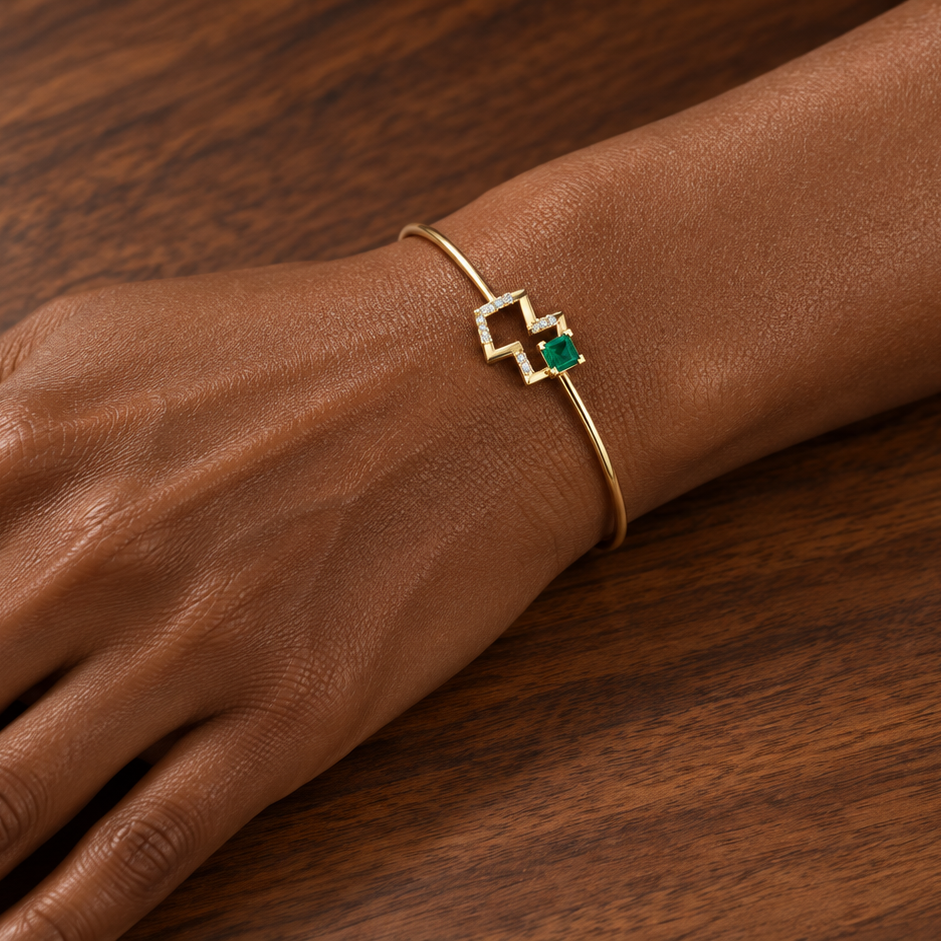 Verdant Double-Diamond Bangle - worn view 1