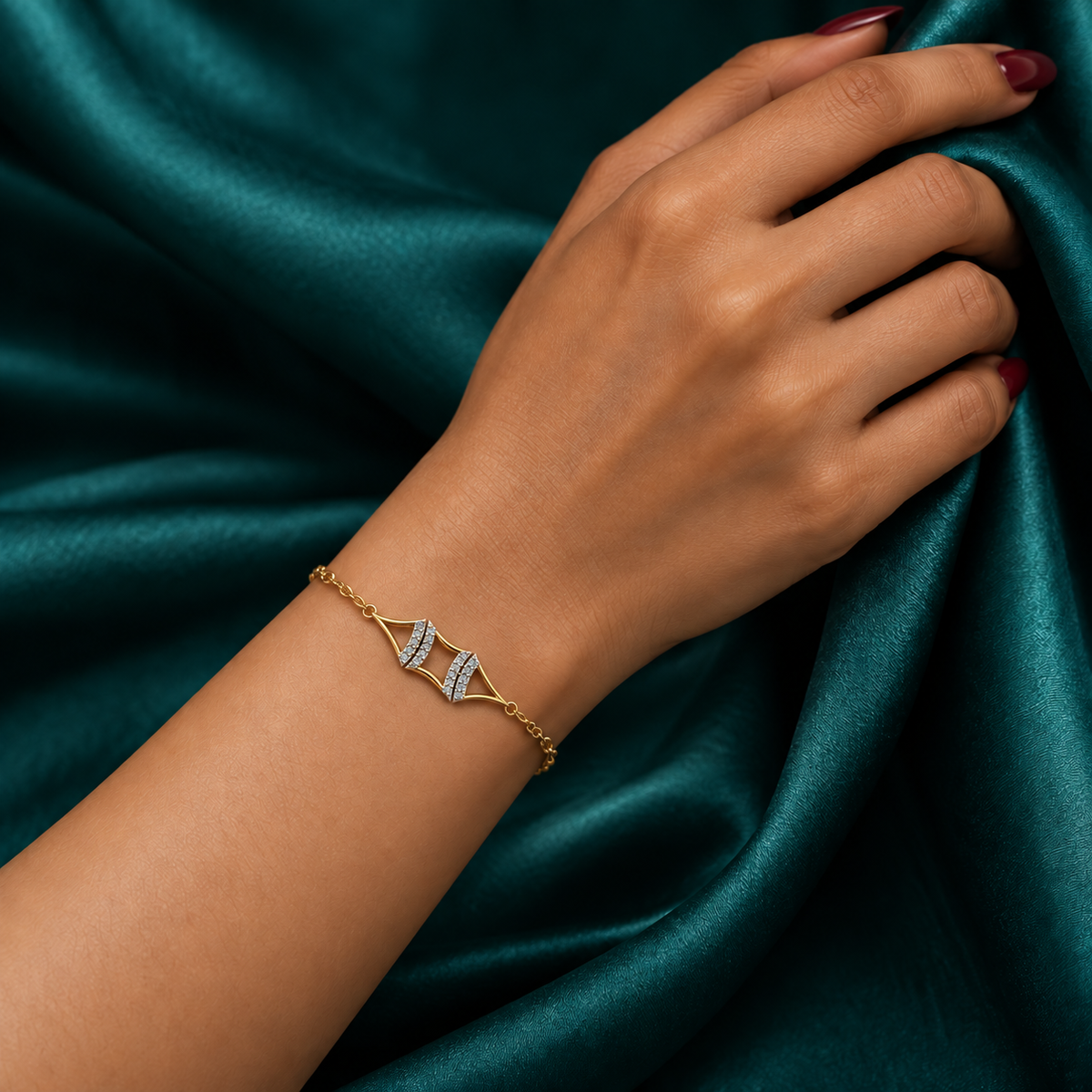 Twin Arc Diamond Bangle - worn view 2