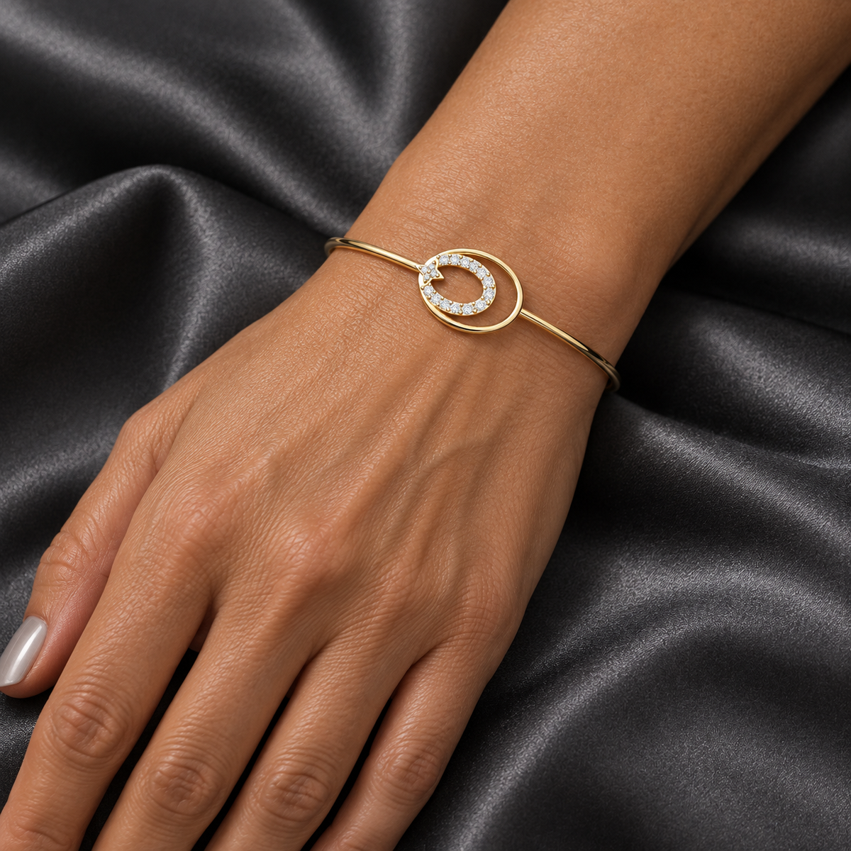 Orbit Crescent Diamond Bangle - worn view 2