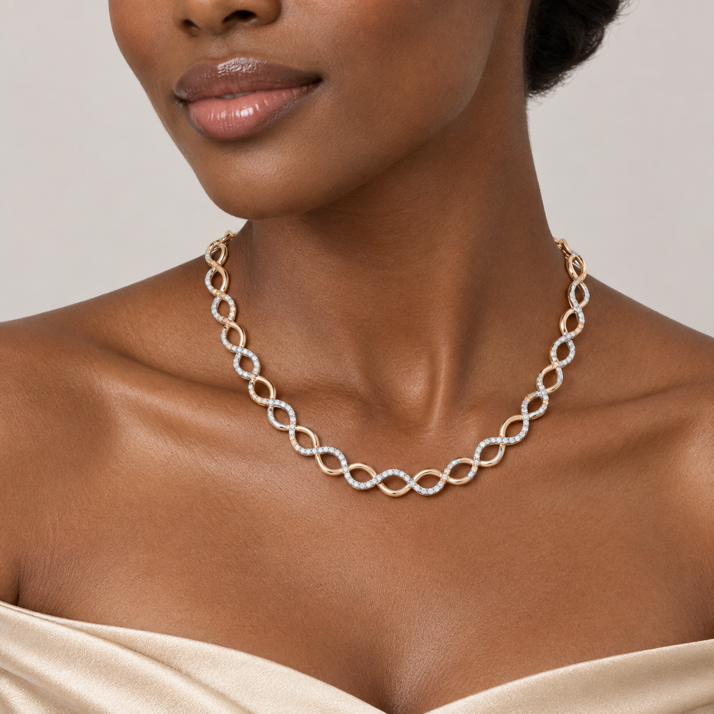 Infinity Twist Diamond Necklace - worn view 2