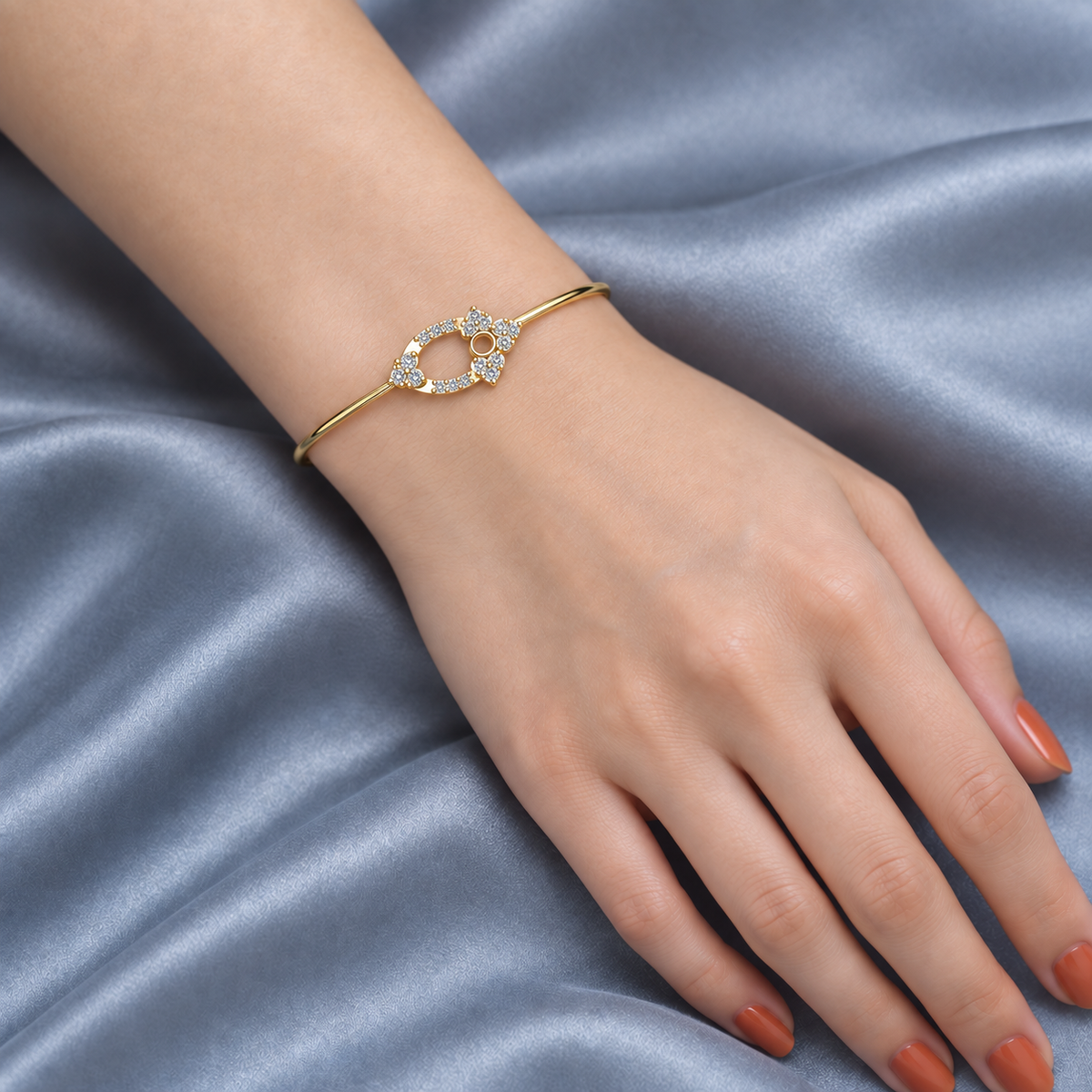 Floral Orbit Diamond Bangle - worn view 2