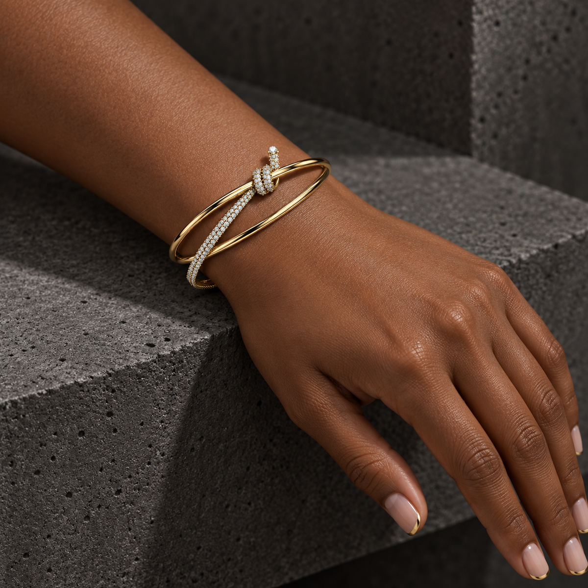 Sculptural Knot Diamond Bangle - worn view 2