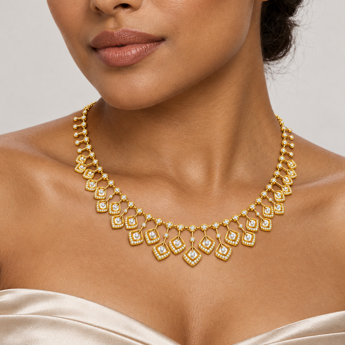 Layered Kite Drop Diamond Necklace - worn view 2