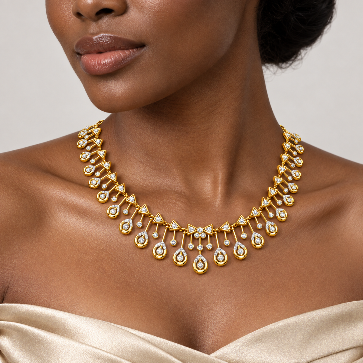 Triangle Teardrop Diamond Necklace - worn view 2