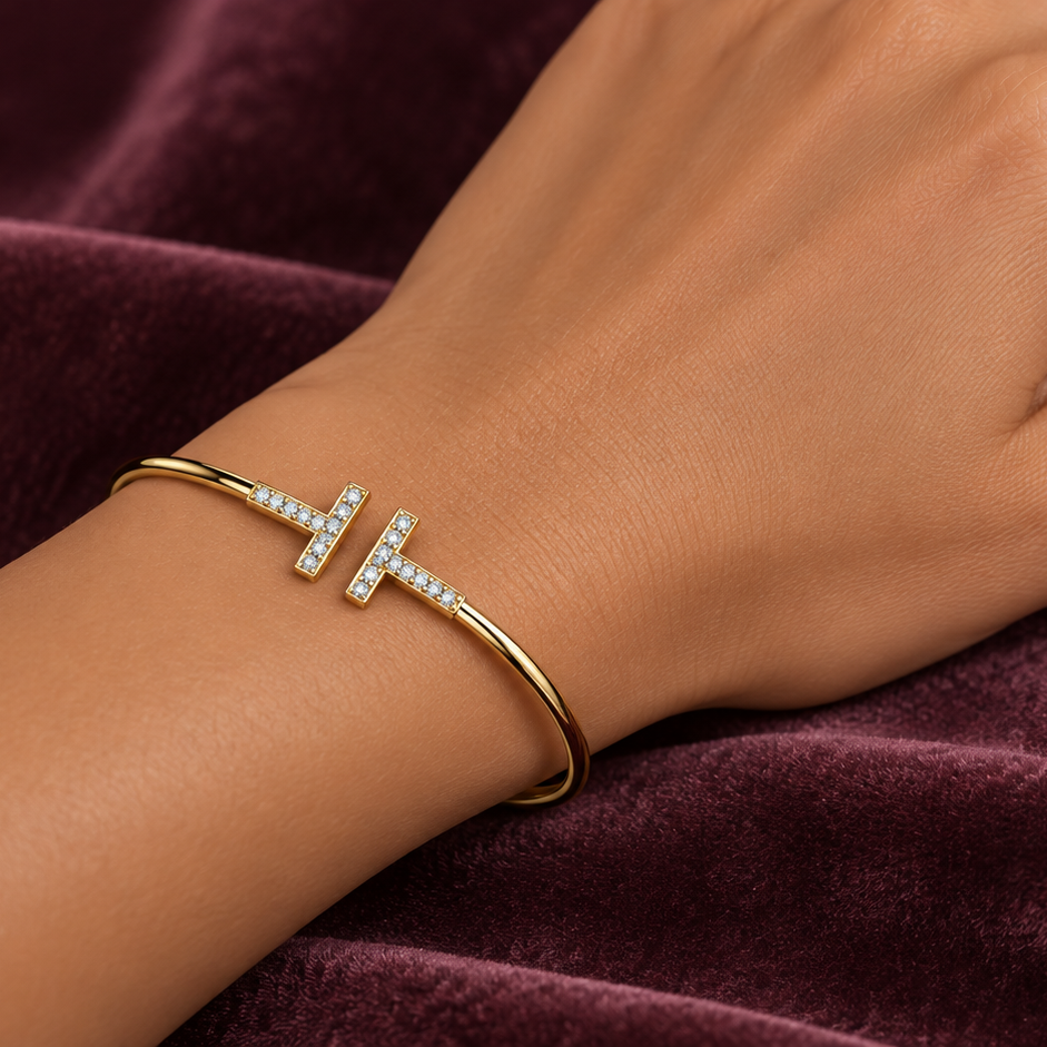 Parallel Bar Diamond Bangle - worn view 2