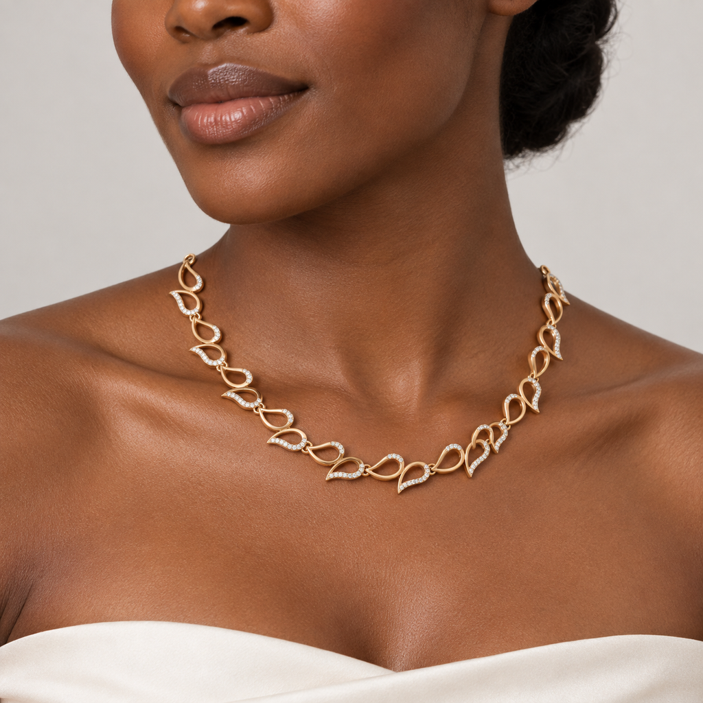 Sculpted Teardrop Vine Diamond Necklace - worn view 2