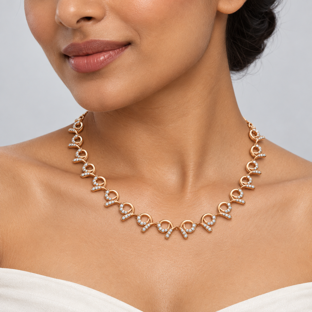 Swirl Loop Diamond Necklace - worn view 2