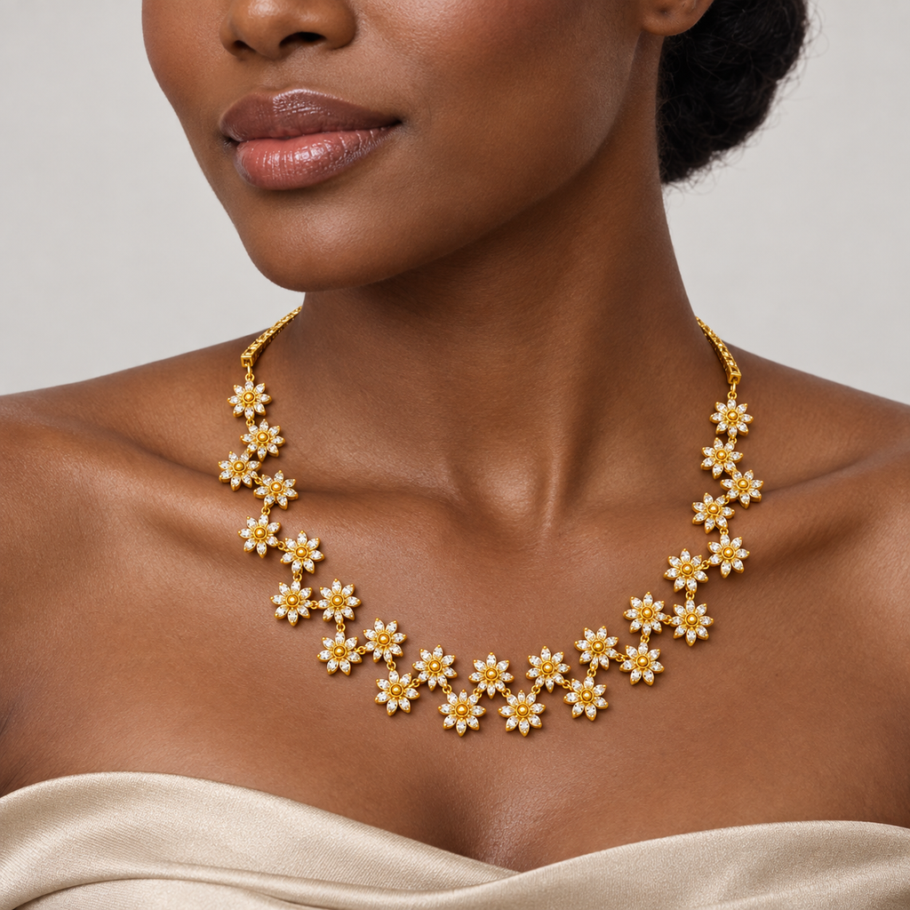 Golden Daisy Garland Necklace Set - worn view 2