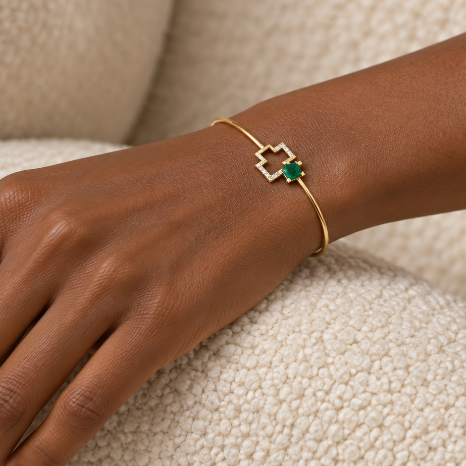 Verdant Double-Diamond Bangle - worn view 2
