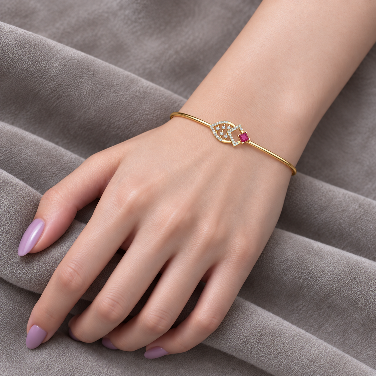 Blush Geometric Lattice Bangle - worn view 2