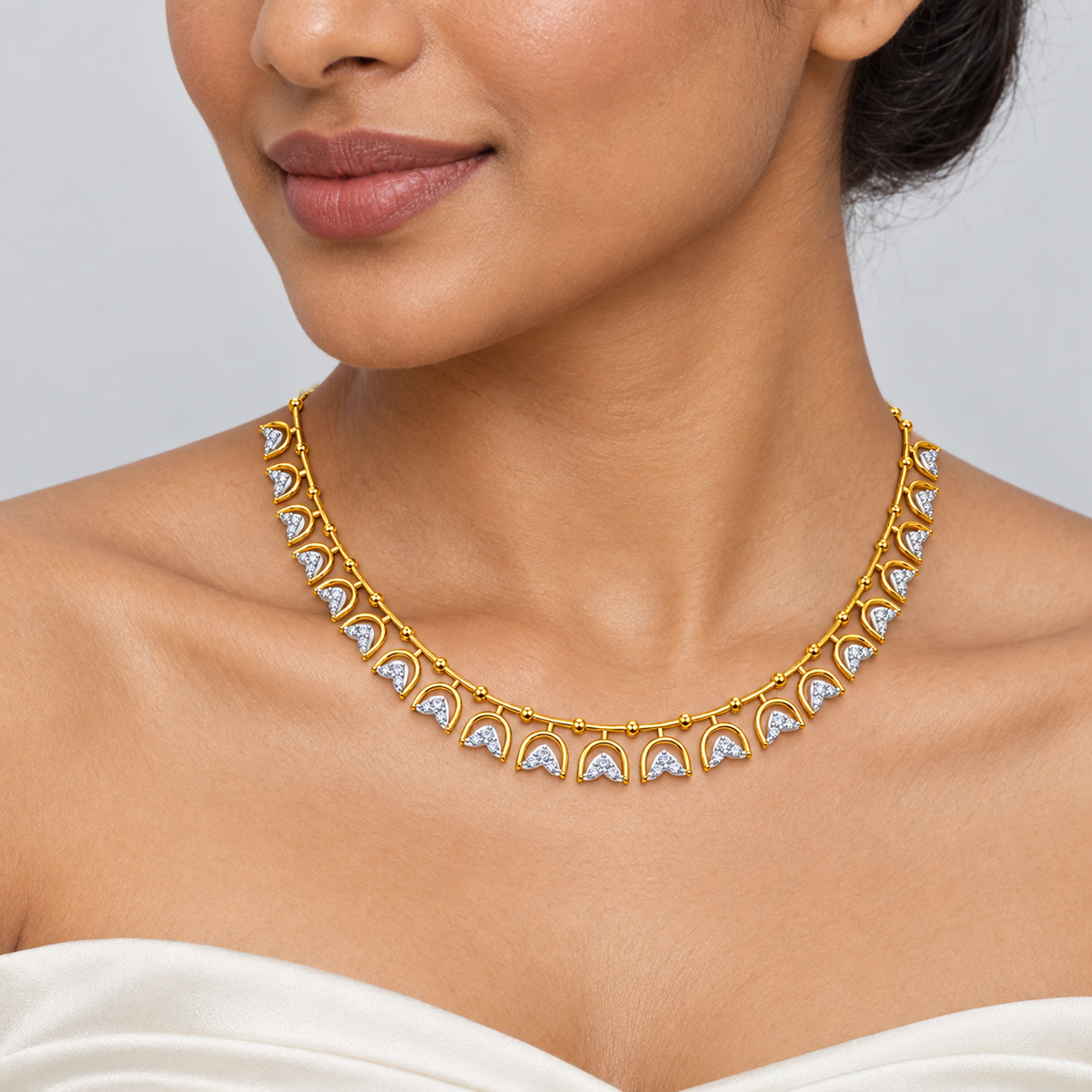 Crescent Fan Diamond Necklace - worn view 2