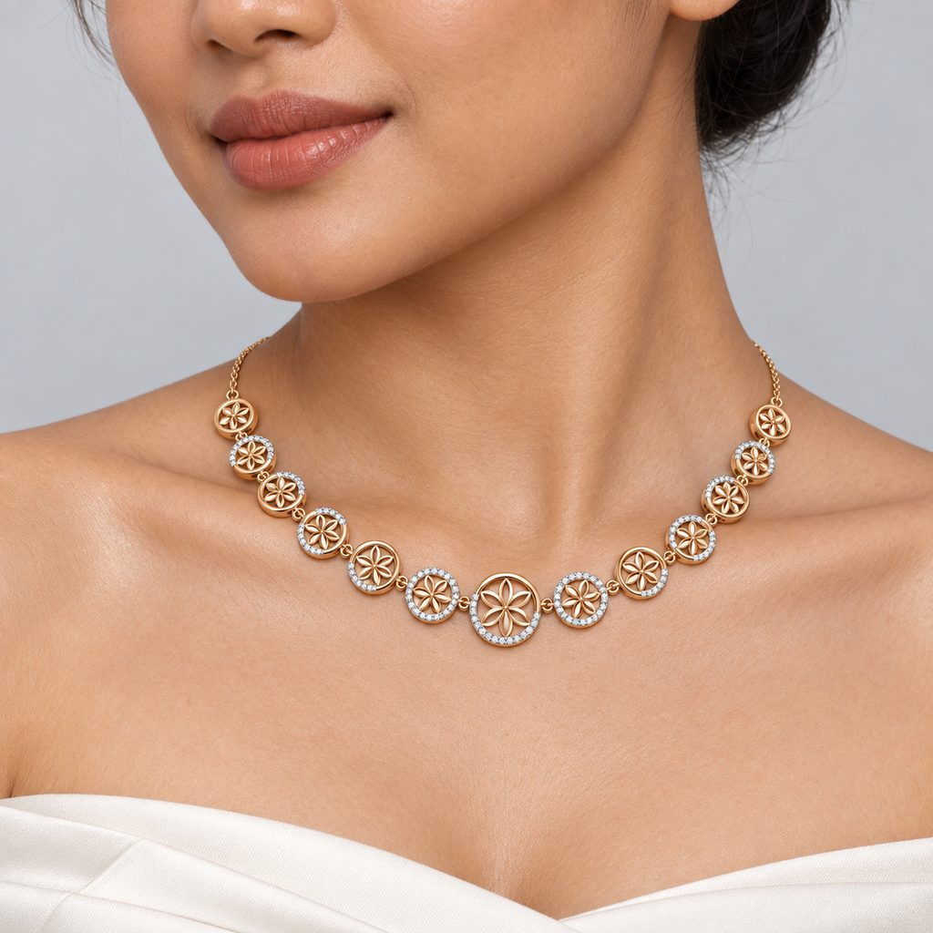 Floral Medallion Diamond Necklace - worn view 2