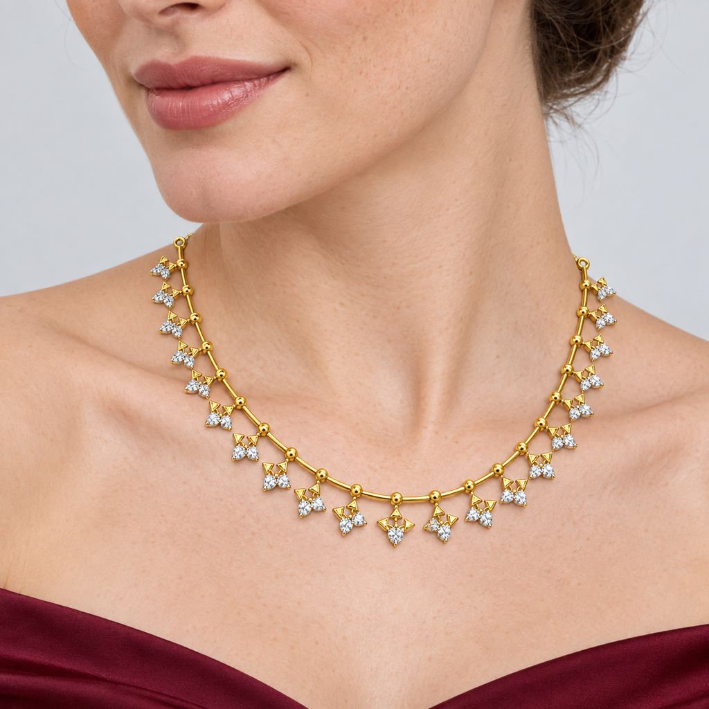 Butterfly Drop Diamond Necklace - worn view 2