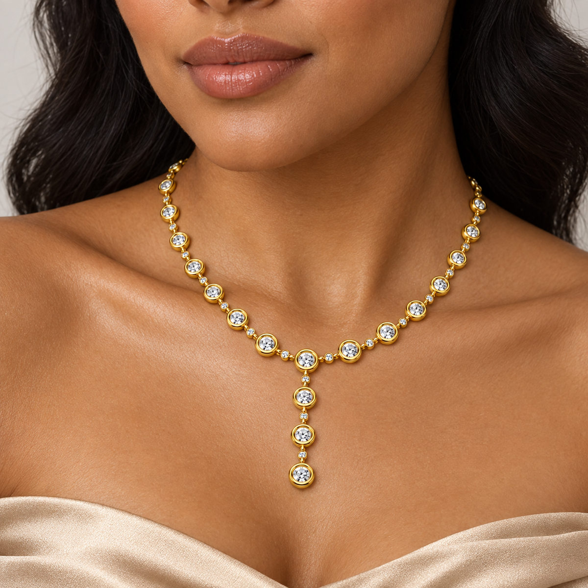 Bezel Solitaire Y-Drop Necklace - worn view 2