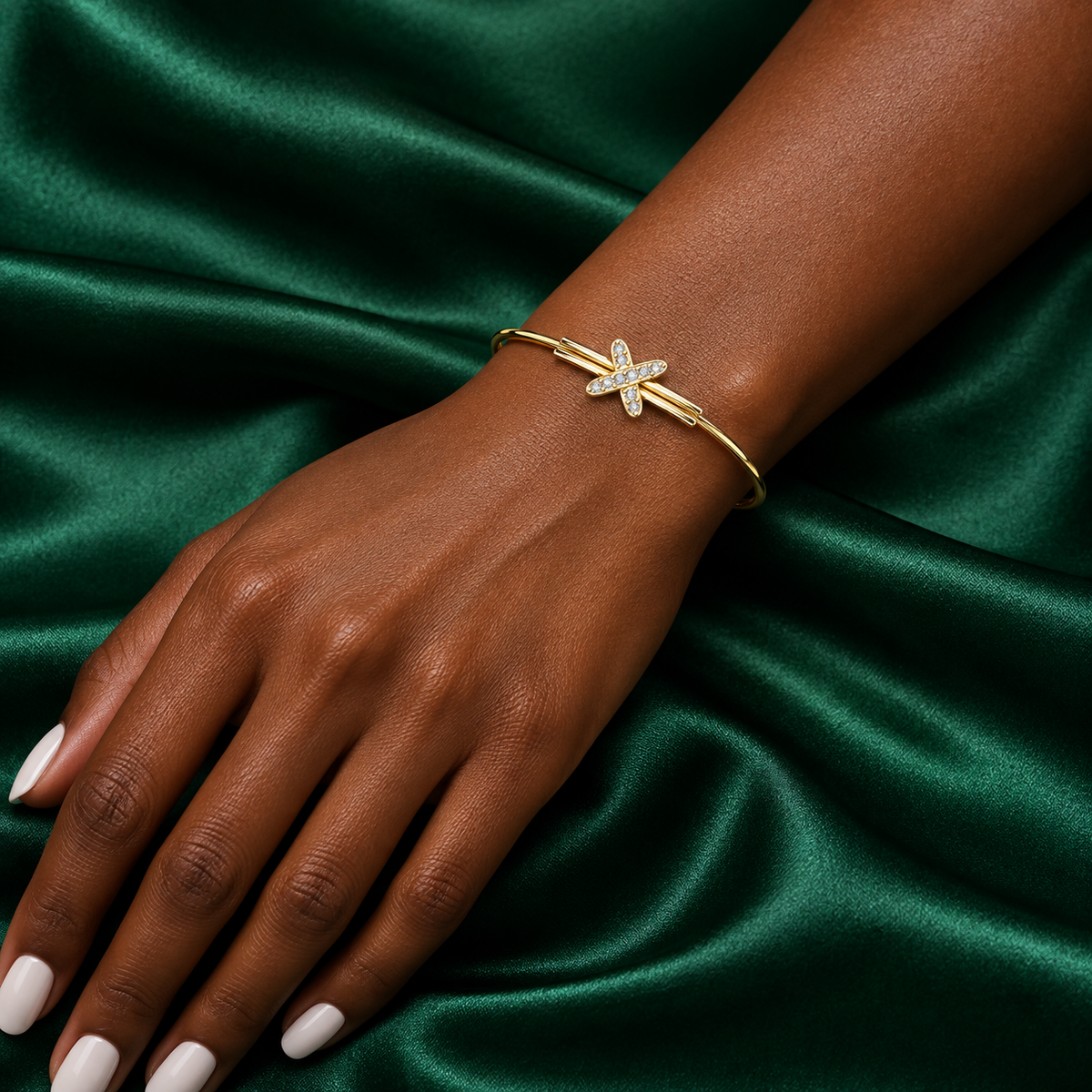 Crossover Diamond Ribbon Bangle - worn view 2