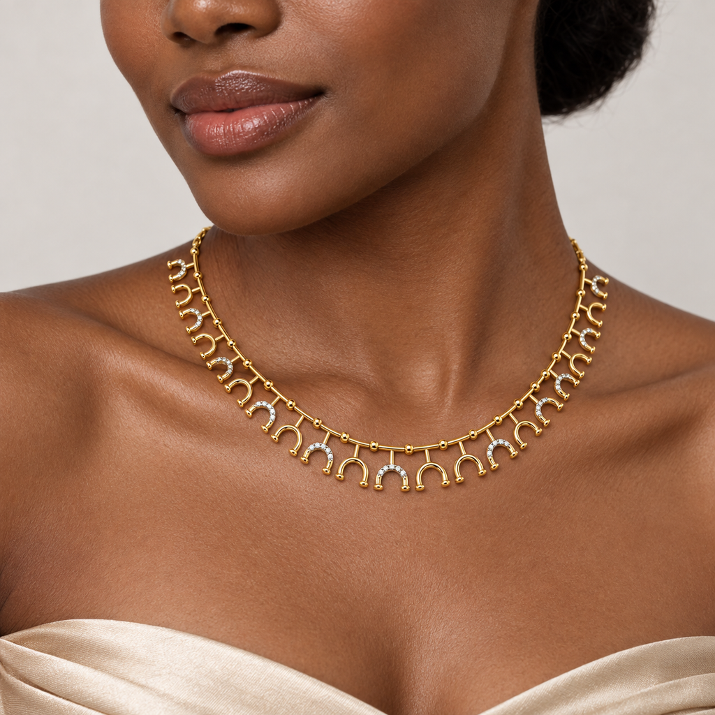 Horseshoe Fringe Diamond Necklace - worn view 2