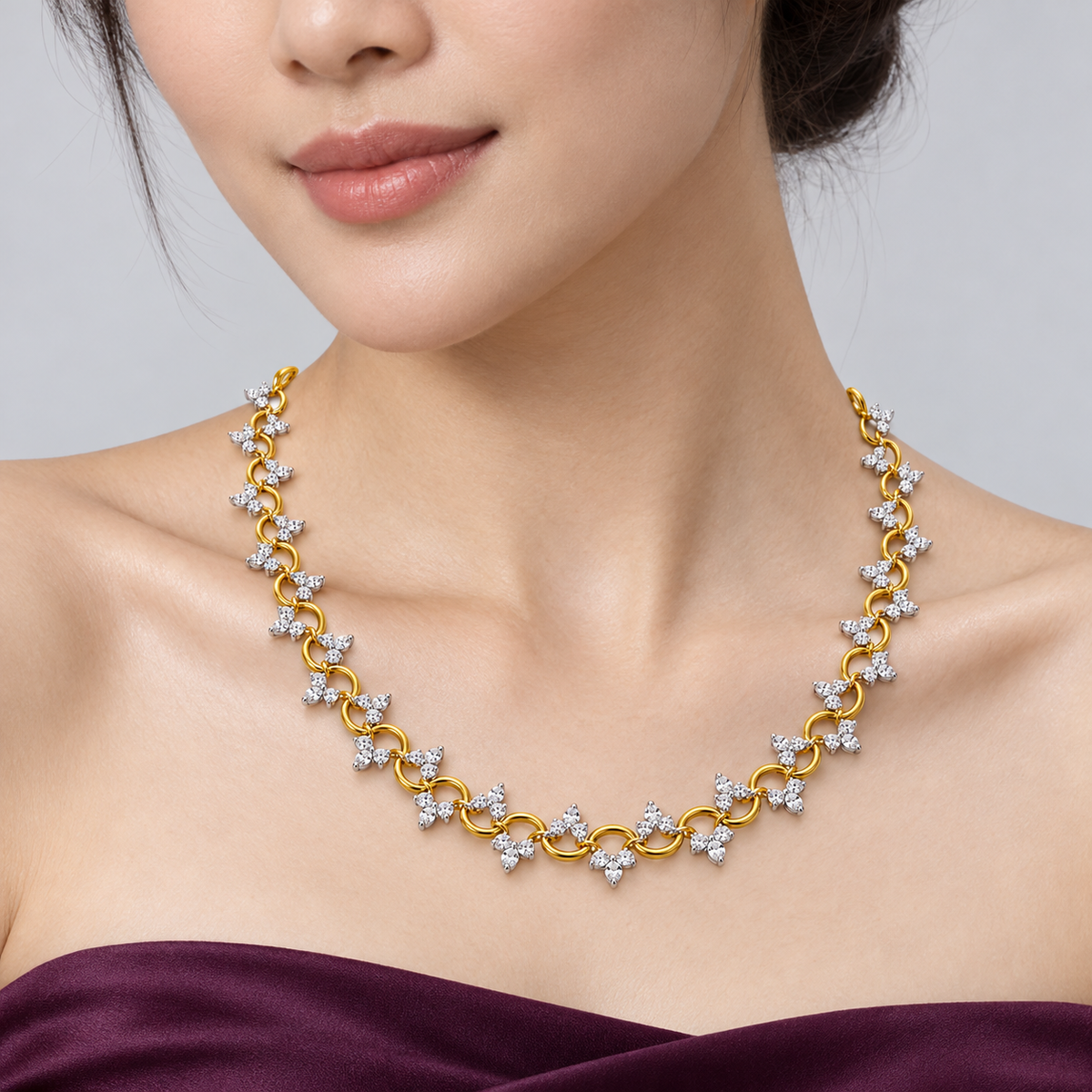 Marquise Cluster Link Diamond Necklace - worn view 2