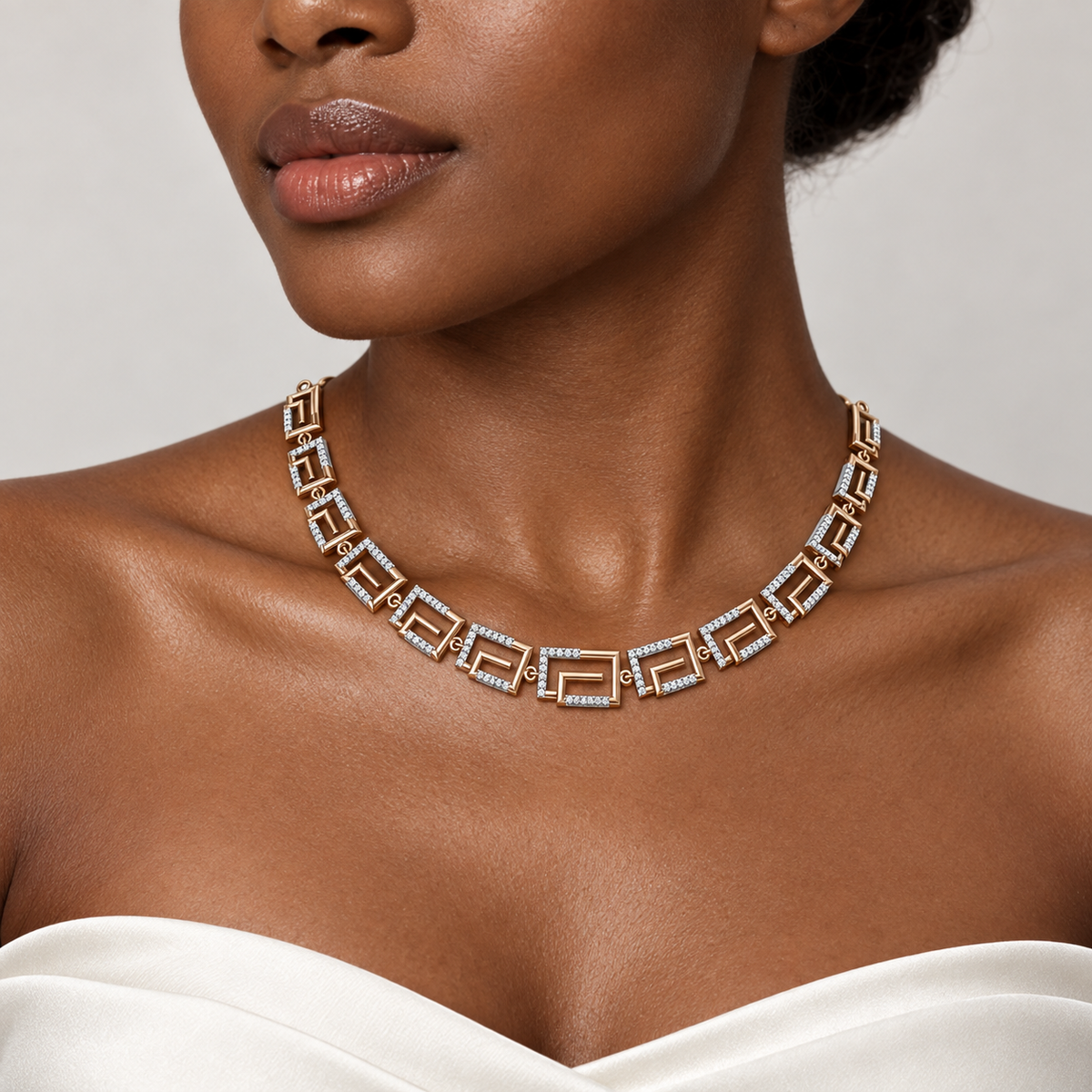 Art Deco Maze Diamond Necklace - worn view 2