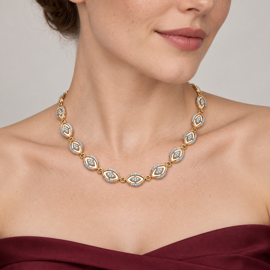 Marquise Eye Diamond Link Necklace - worn view 2