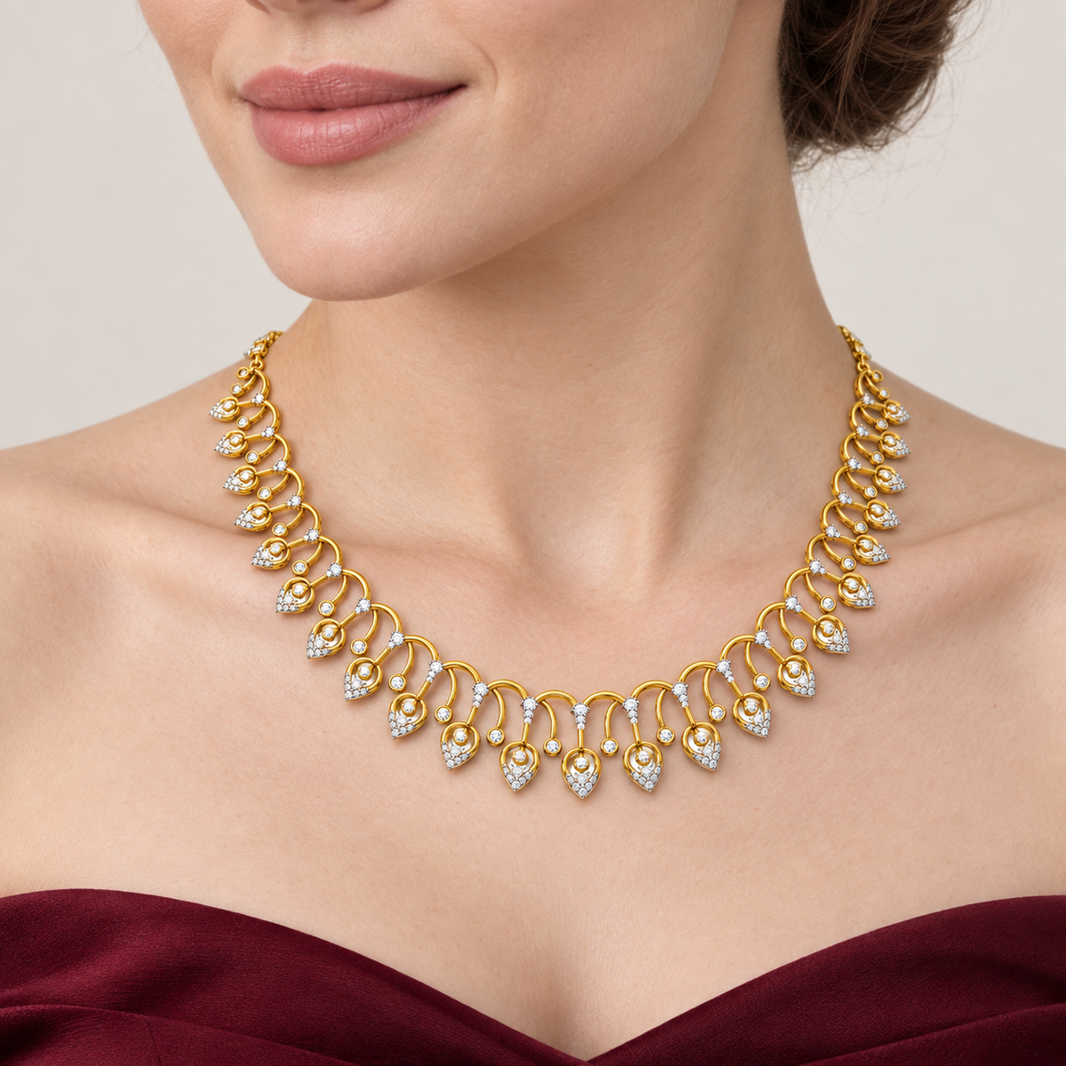 Peacock Teardrop Diamond Necklace - worn view 2